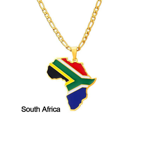 Stainless Steel Geometric Map Pendant Necklace With Cuban Chain Electroplated Titanium Steel Hip Hop Jewelry
