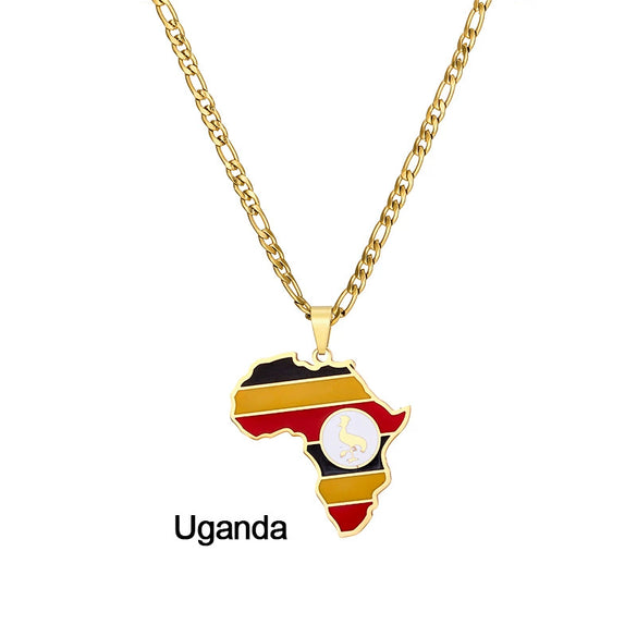 Stainless Steel Geometric Map Pendant Necklace With Cuban Chain Electroplated Titanium Steel Hip Hop Jewelry
