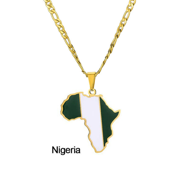 Stainless Steel Geometric Map Pendant Necklace With Cuban Chain Electroplated Titanium Steel Hip Hop Jewelry