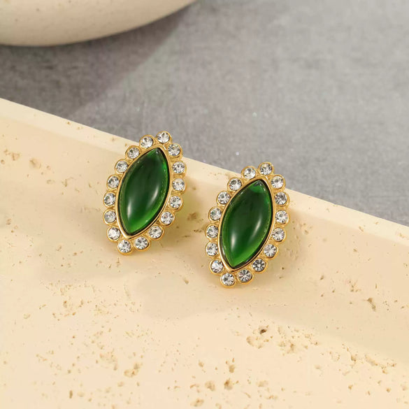 Stainless Steel Geometric Marquiseshaped Diamondencrusted Electroplated Women's Fashion Earrings