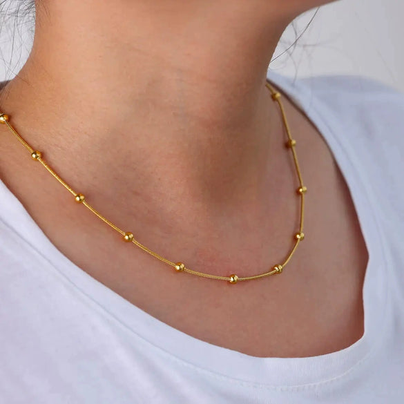 Stainless Steel Geometric Minimalist Ball Chain Women Necklace Electroplated