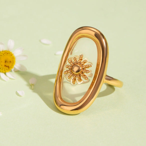 Stainless Steel Geometric Minimalist Sunflower Open Finger Ring For Women With Electroplating