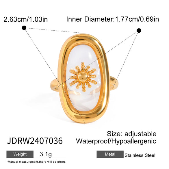 Stainless Steel Geometric Minimalist Sunflower Open Finger Ring For Women With Electroplating