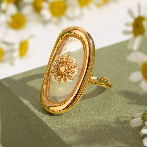 Stainless Steel Geometric Minimalist Sunflower Open Finger Ring For Women With Electroplating