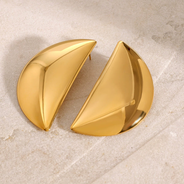 Stainless Steel Geometric Moon Earrings Electroplated For Women