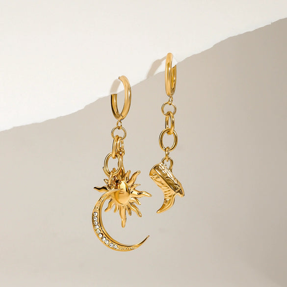 Stainless Steel Geometric Moon Earrings For Women Electroplated Jewelry