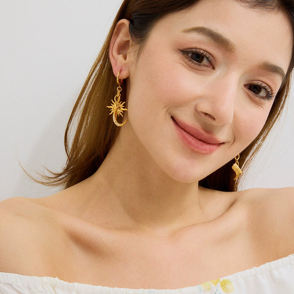 Stainless Steel Geometric Moon Earrings For Women Electroplated Jewelry