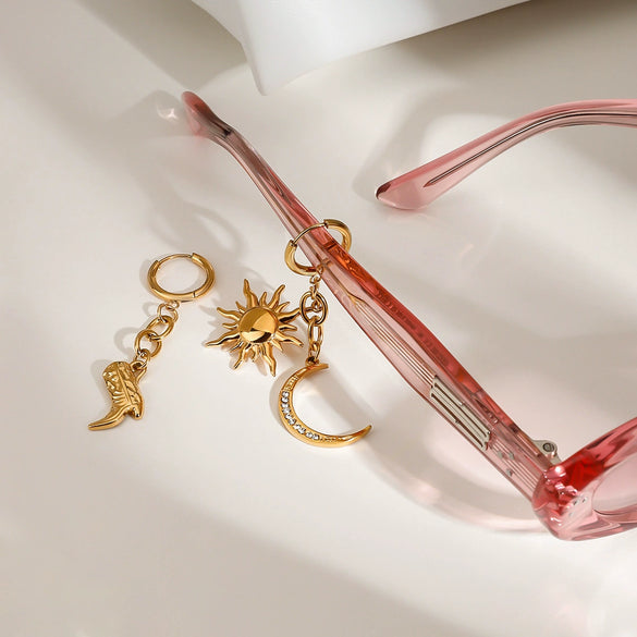 Stainless Steel Geometric Moon Earrings For Women Electroplated Jewelry