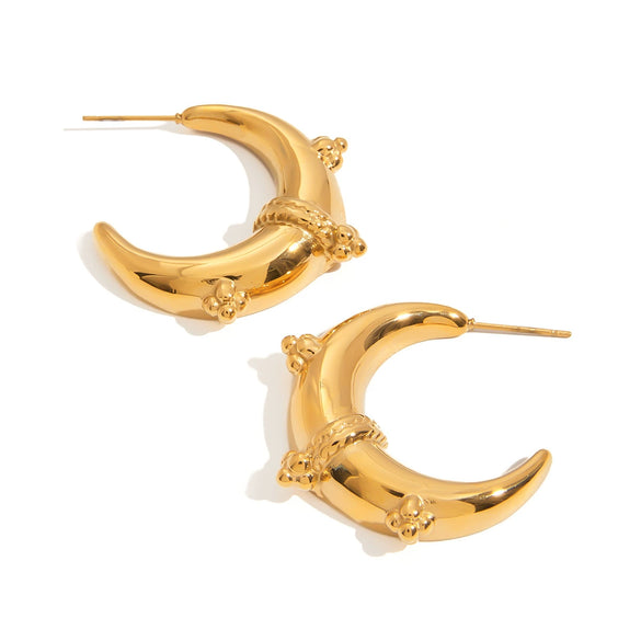 Stainless Steel Geometric Moon Earrings For Women With Electroplating Design