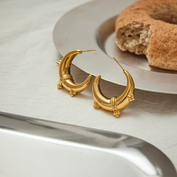 Stainless Steel Geometric Moon Earrings For Women With Electroplating Design