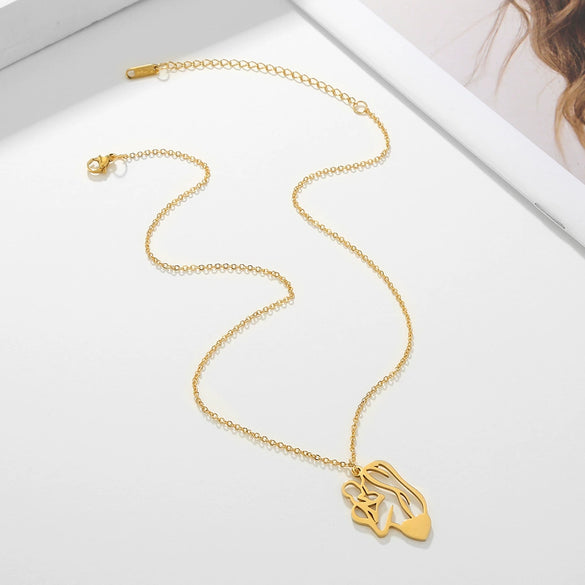Stainless Steel Geometric Mother And Child Pendant Necklace With Snake Bone Chain Real Gold Electroplated