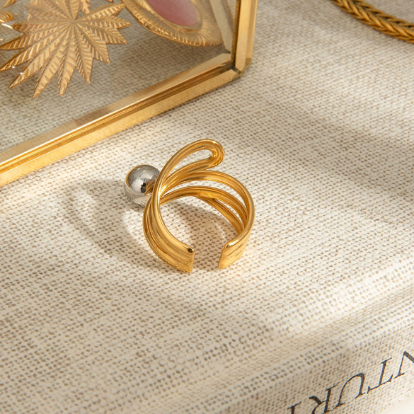 Stainless Steel Geometric Multi Layer Steel Ball Opening Ring With Gold And Silver Color Matching And Electroplating Treatment