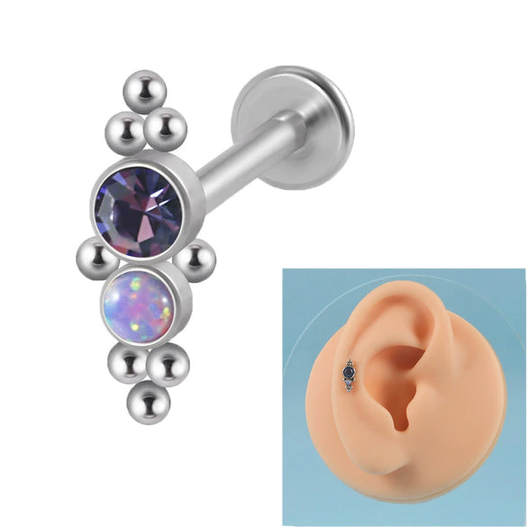 Stainless Steel Geometric Multidrill Welding Point Lip Ring And Ear Bone Ring With Diamond Design