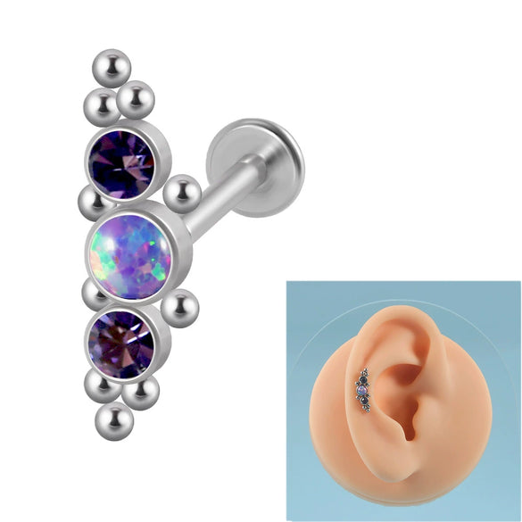 Stainless Steel Geometric Multidrill Welding Point Lip Ring And Ear Bone Ring With Diamond Design