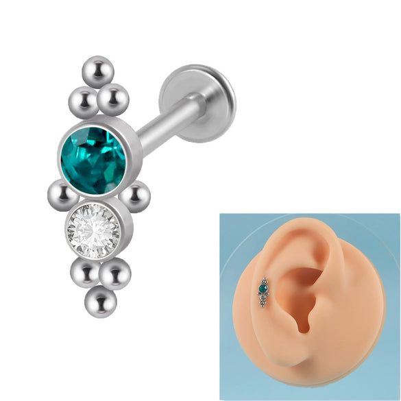 Stainless Steel Geometric Multidrill Welding Point Lip Ring And Ear Bone Ring With Diamond Design