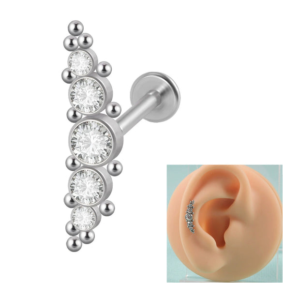 Stainless Steel Geometric Multidrill Welding Point Lip Ring And Ear Bone Ring With Diamond Design