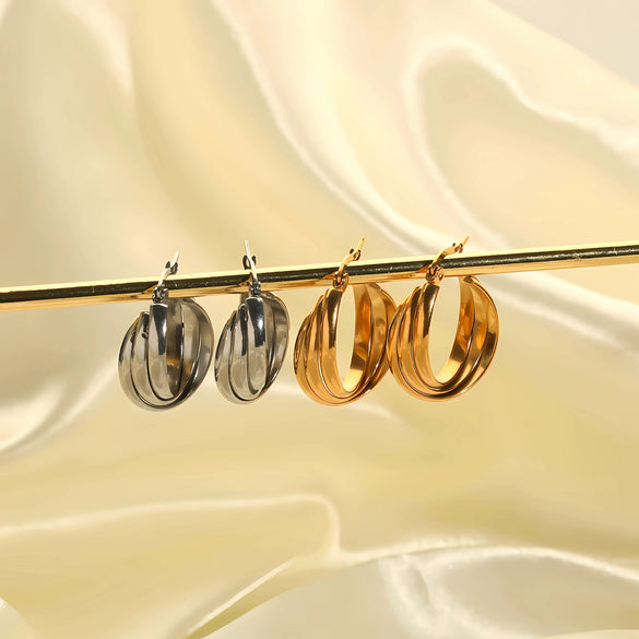 Stainless Steel Geometric Multilayer Earrings With Electroplating In Light Luxury Style