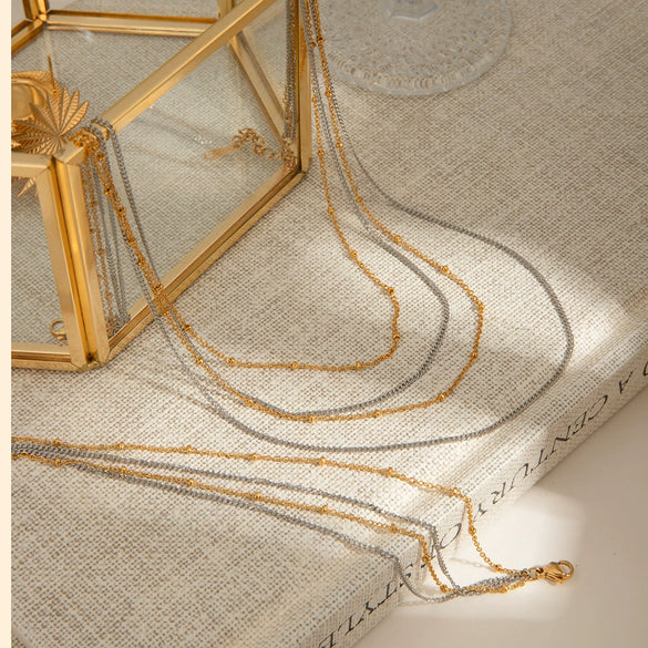 Stainless Steel Geometric Multilayer Necklace And Bracelet With Electroplating Treatment