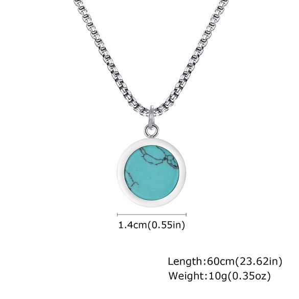 Stainless Steel Geometric Natural Stone Abalone Pendant Necklace For Men