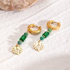 Stainless Steel Geometric Natural Stone Crystal Ear Buckle Earrings With Electroplating For Women