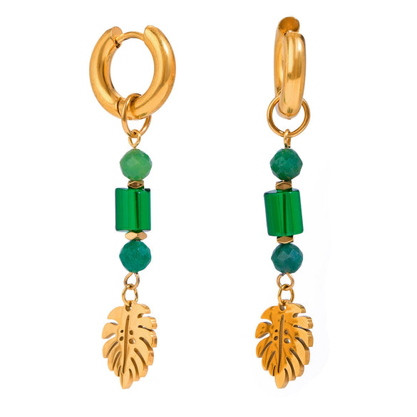 Stainless Steel Geometric Natural Stone Crystal Ear Buckle Earrings With Electroplating For Women