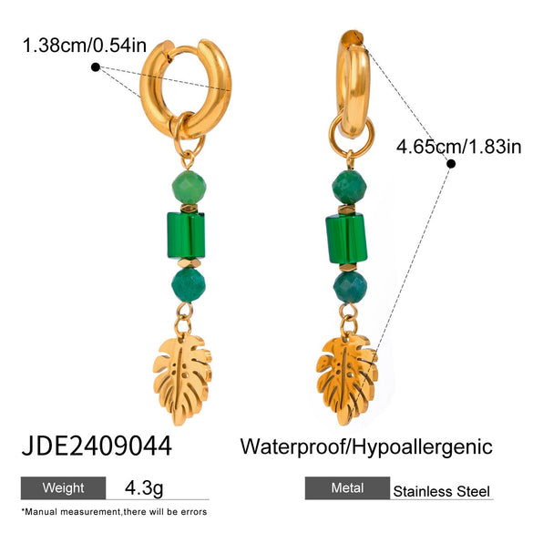 Stainless Steel Geometric Natural Stone Crystal Ear Buckle Earrings With Electroplating For Women