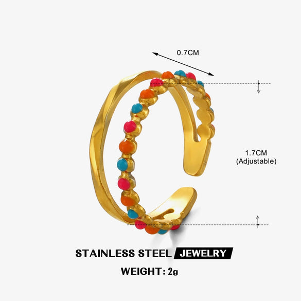 Stainless Steel Geometric Oil Drop Open Ring For Women Electroplated Hiphop Retro Style