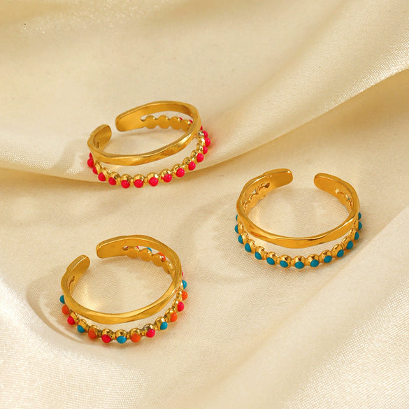 Stainless Steel Geometric Oil Drop Open Ring For Women Electroplated Hiphop Retro Style
