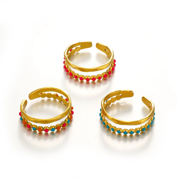 Stainless Steel Geometric Oil Drop Open Ring For Women Electroplated Hiphop Retro Style
