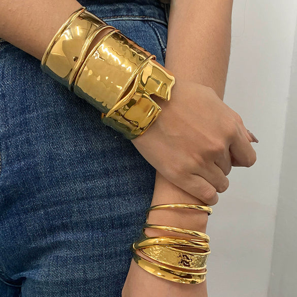 Stainless Steel Geometric Open Bracelet Electroplated
