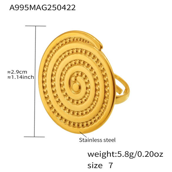 316L Stainless Steel Geometric Open Ring Bracelet With Leaf Texture And Electroplating