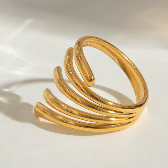 Stainless Steel Geometric Open Ring For Women With Electroplating