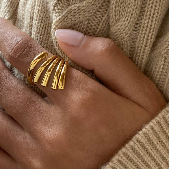 Stainless Steel Geometric Open Ring For Women With Electroplating