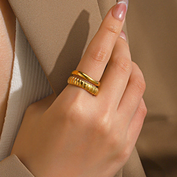 Stainless Steel Geometric Open Ring For Women With Real Gold Electroplated