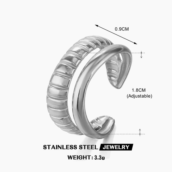 Stainless Steel Geometric Open Ring For Women With Real Gold Electroplated