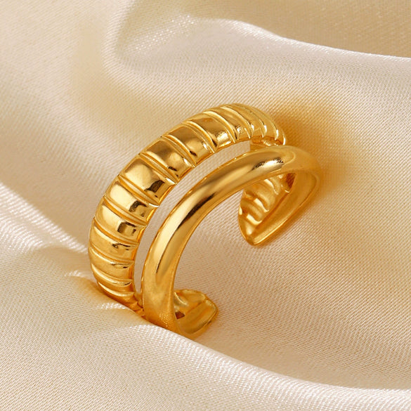 Stainless Steel Geometric Open Ring For Women With Real Gold Electroplated