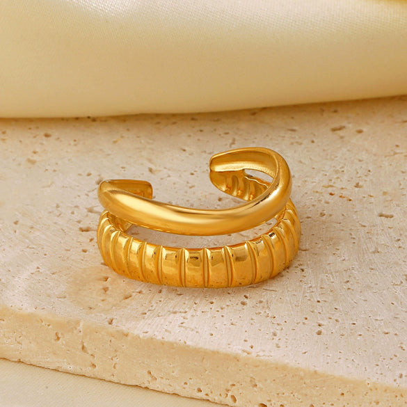 Stainless Steel Geometric Open Ring For Women With Real Gold Electroplated