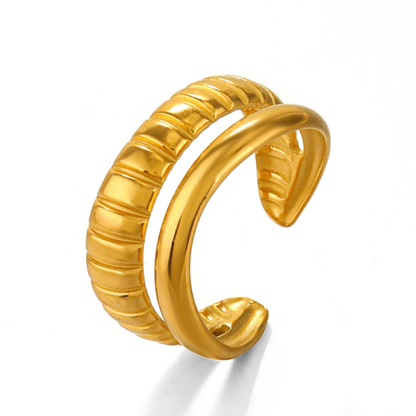 Stainless Steel Geometric Open Ring For Women With Real Gold Electroplated