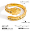 Stainless Steel Geometric Open Ring Jewelry Electroplated With Bright Stone And 18K Gold Colorpreserving Feature