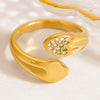 Stainless Steel Geometric Open Ring Jewelry Electroplated With Bright Stone And 18K Gold Colorpreserving Feature