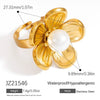 Stainless Steel Geometric Open Ring Jewelry Electroplated With Bright Stone And 18K Gold Colorpreserving Feature