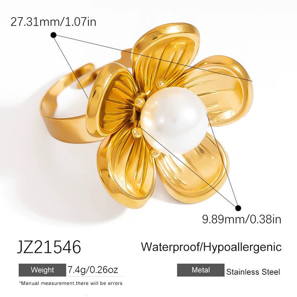 Stainless Steel Geometric Open Ring Jewelry Electroplated With Bright Stone And 18K Gold Colorpreserving Feature