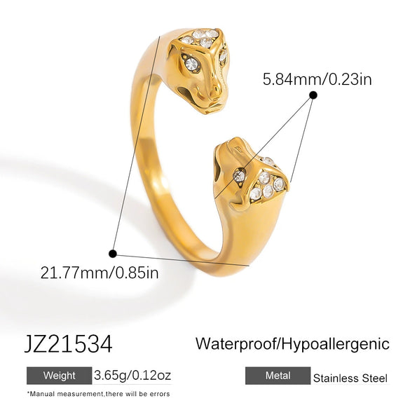 Stainless Steel Geometric Open Ring Jewelry Electroplated With Bright Stone And 18K Gold Colorpreserving Feature