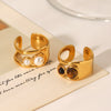 Stainless Steel Geometric Open Ring Set With Pearls And Tiger Eye Stone Minimalist Style Women's