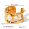 Stainless Steel Geometric Open Ring Set With Pearls And Tiger Eye Stone Minimalist Style Women's