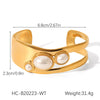 Stainless Steel Geometric Open Ring Set With Pearls And Tiger Eye Stone Minimalist Style Women's