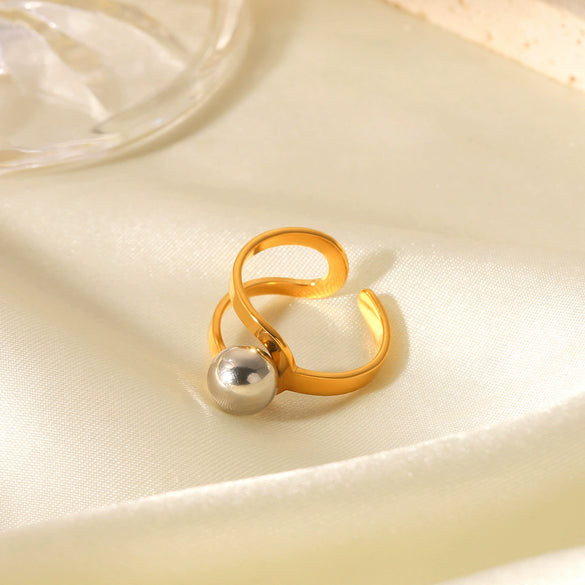 Stainless Steel Geometric Open Ring With Gold And Silver Color Matching And Electroplating