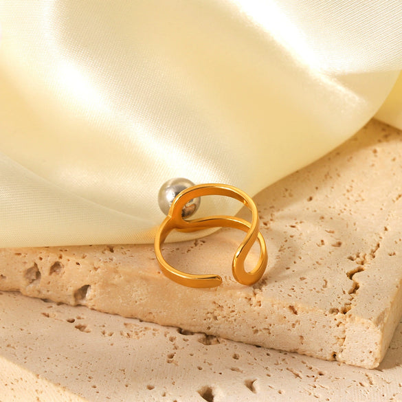 Stainless Steel Geometric Open Ring With Gold And Silver Color Matching And Electroplating