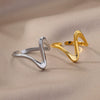 Stainless Steel Geometric Opening Adjustable Ring Inlaid With Gold For Men