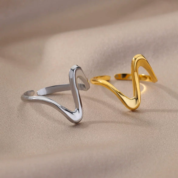 Stainless Steel Geometric Opening Adjustable Ring Inlaid With Gold For Men